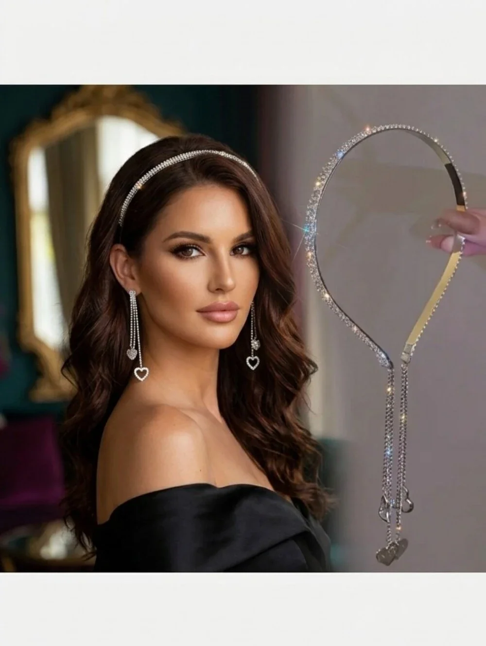 Rhinestone Heart Tassel Headband — Sparkle Statement Glam